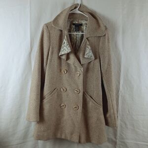 Arden B Womens Khaki Wool Coat Striped Button Down Womens Medium Double Breasted